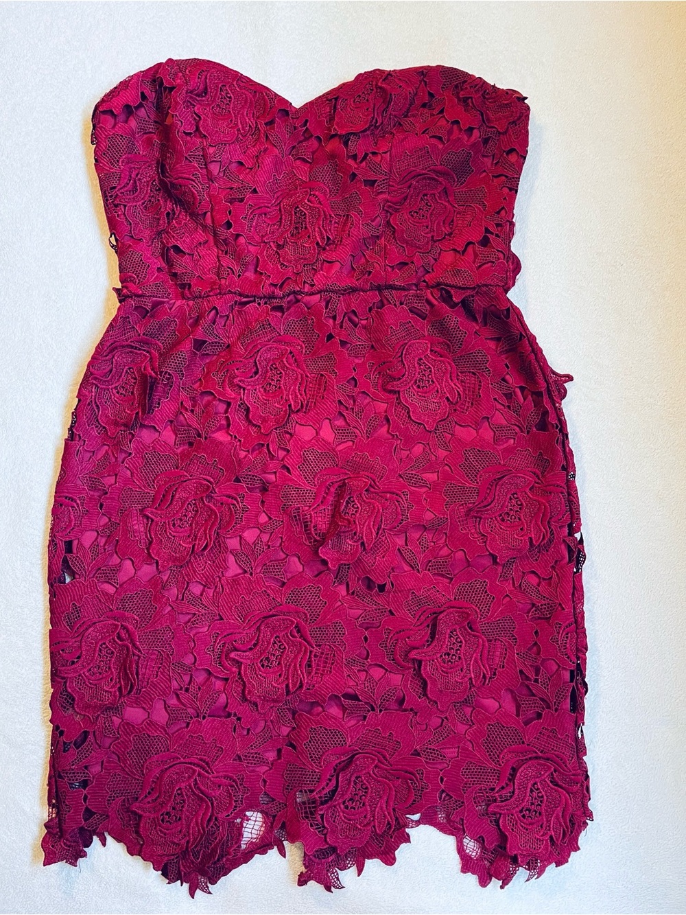 As U Wish Strapless Rose Lace Mini Dress in Fuchsia